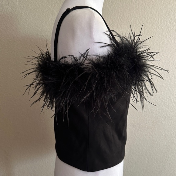 LAMARQUE Yarina Feather Camisole Boa Top Kendall Jenner in Black Sz. Small - Picture 5 of 11
